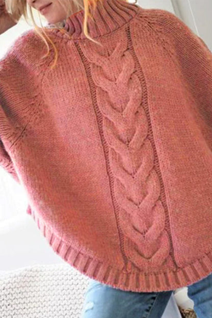 Cotton Cable Knit Turtleneck with Oversized Twisted Cable Panel