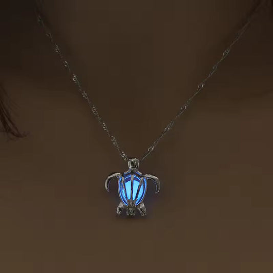 Blue Glowing Turtle Necklace