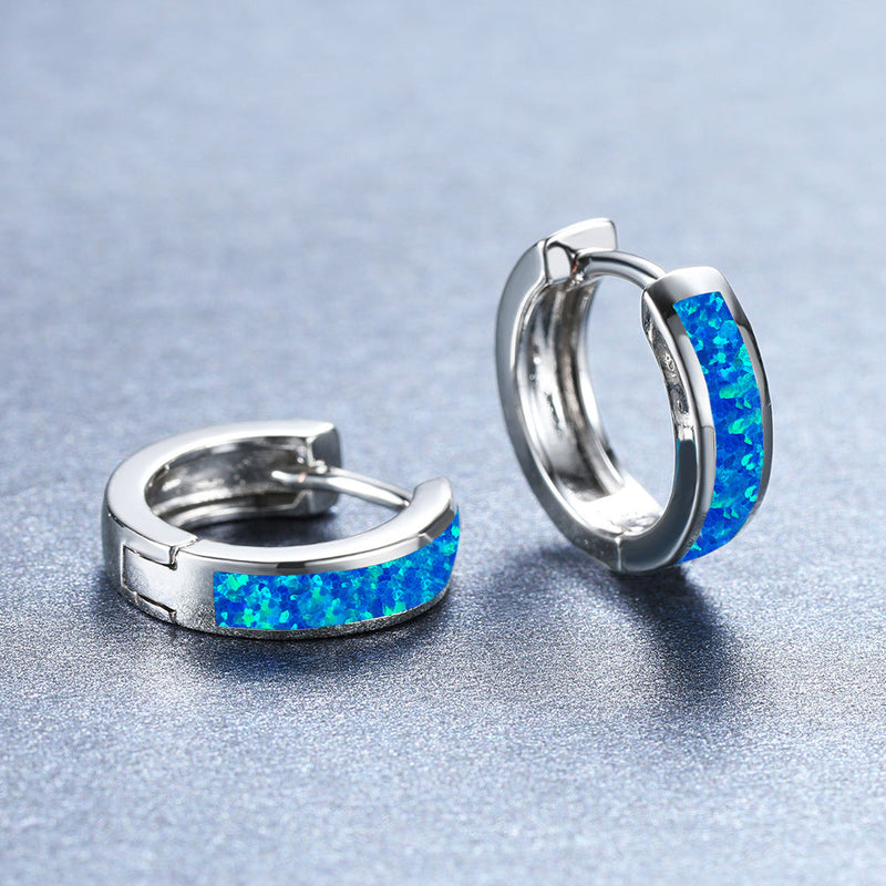 Blue Opal Hoop Earrings