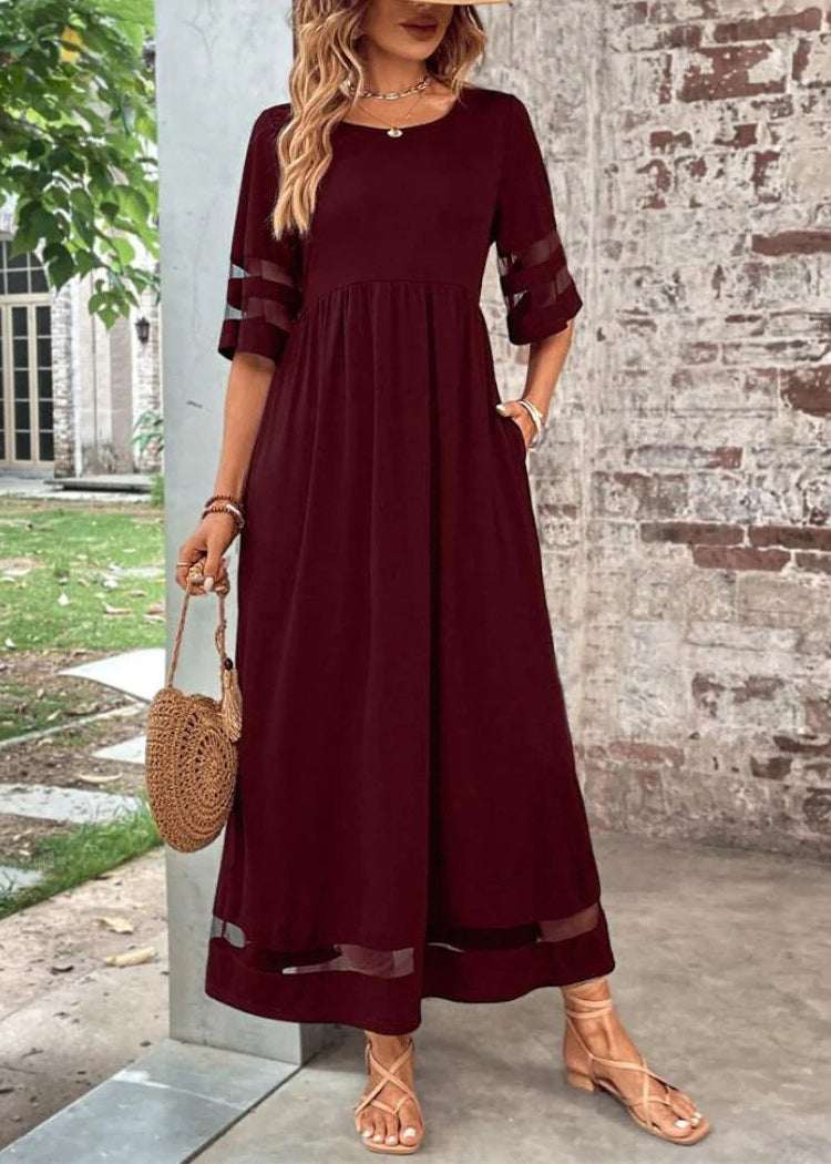 Black O-neck Tulle Patchwork Long Dress Summer