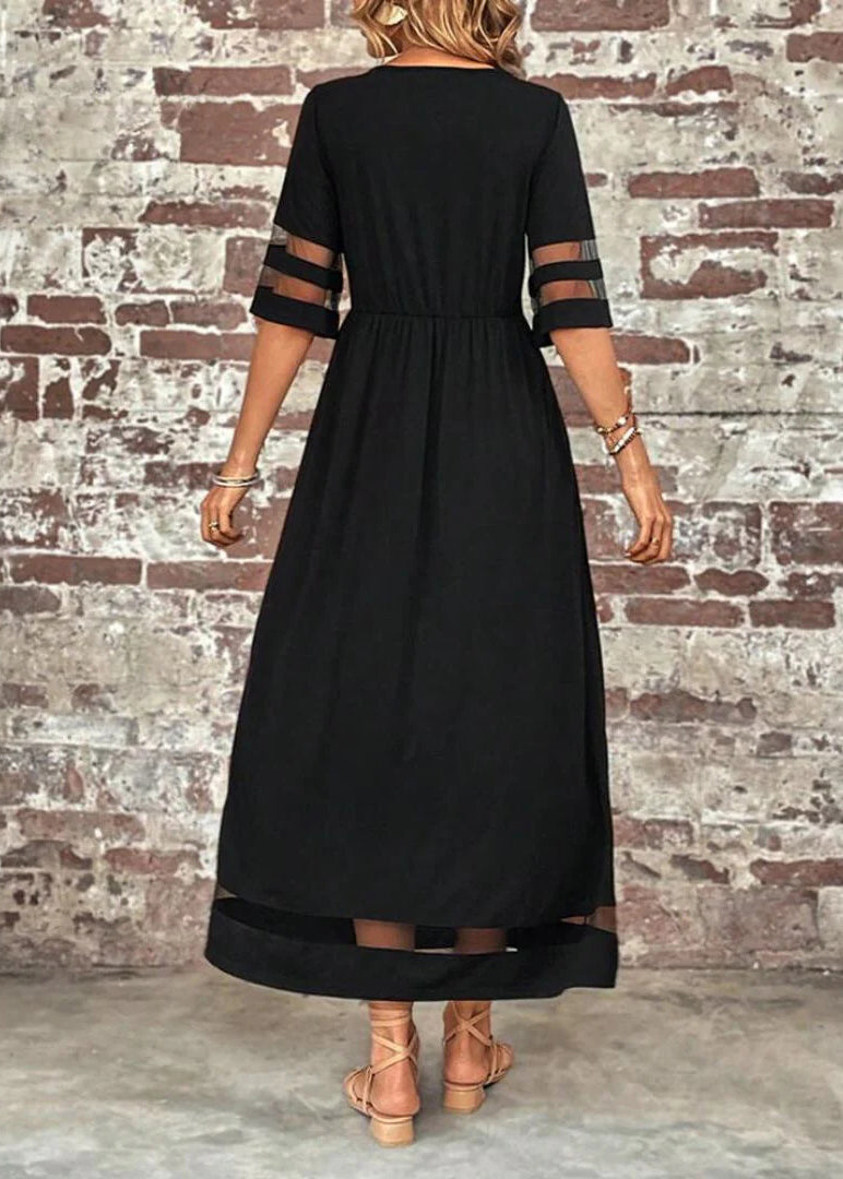 Black O-neck Tulle Patchwork Long Dress Summer