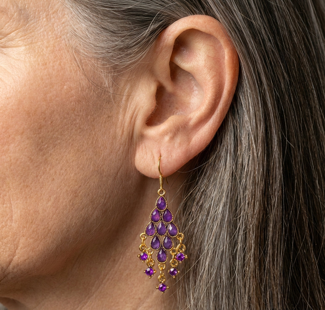 Bohemian Purple Beaded Tassel Earrings