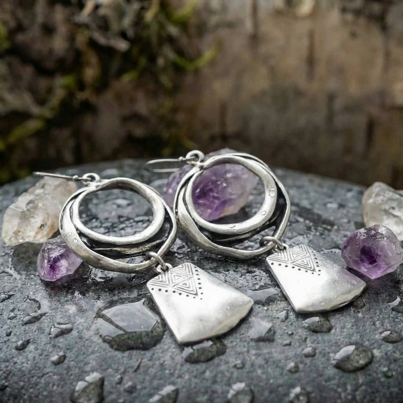 Bohemian Silver Geometric Earrings