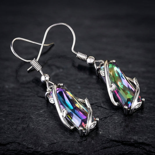 Crystal Colorful Stone Dangle Silver Earrings