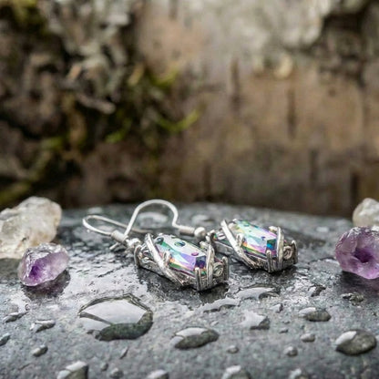 Crystal Colorful Stone Dangle Silver Earrings