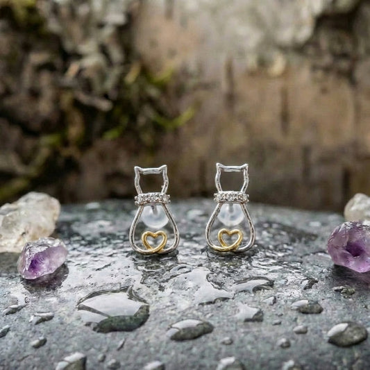Cute Cat Heart Earrings