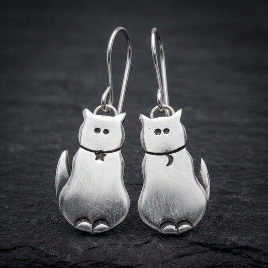 Cute Cat Silver Earrings