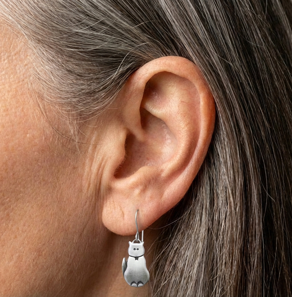 Cat Silver Earrings