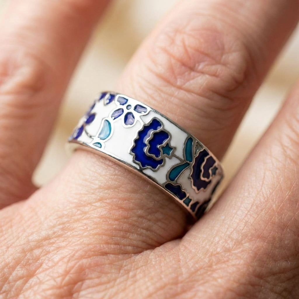 Blue Enamel Flower Ring