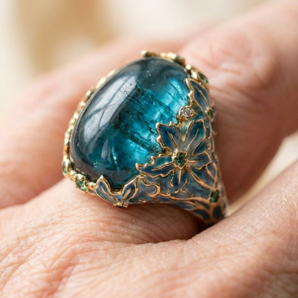 Blue Stone Flower Ring