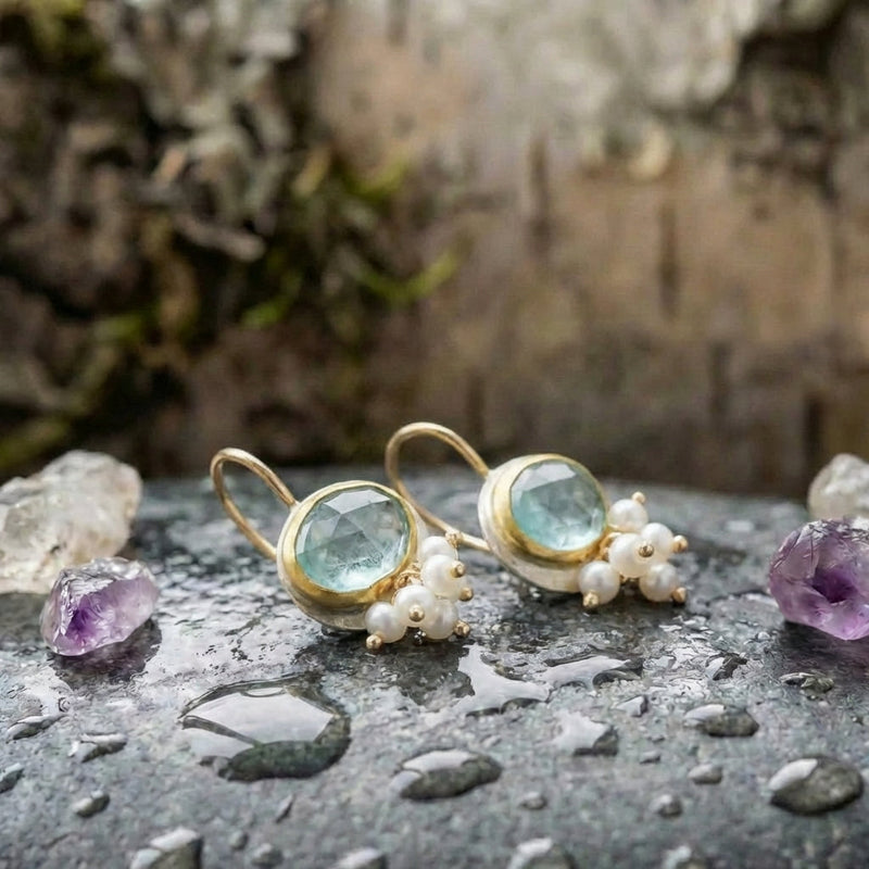Elegant Blue Zircon Pearl Earrings