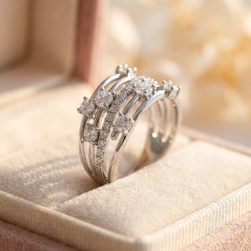 Elegant Crystal Crossover Ring