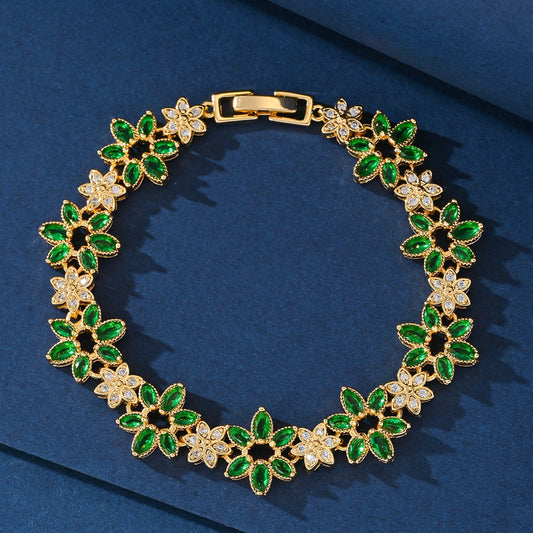 Elegant Emerald Flower Bracelet