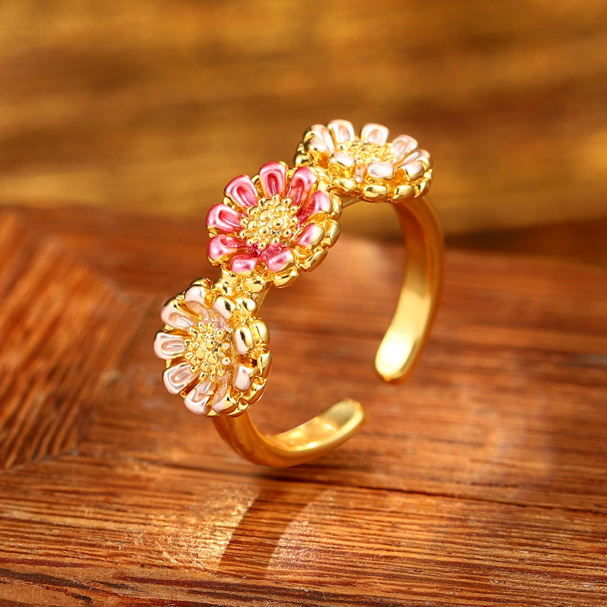 Elegant Enamel Flower Ring