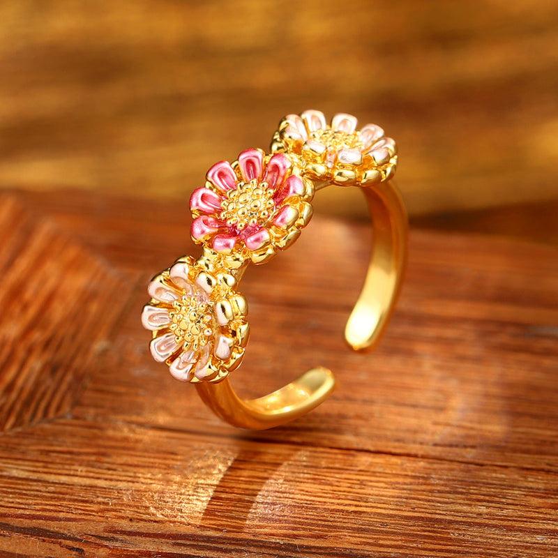 Elegant Enamel Flower Ring