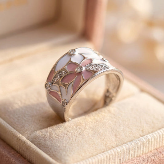 Elegant Floral Enamel Ring