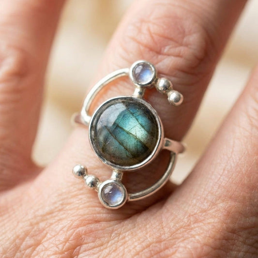 Labradorite Three Stone Ring
