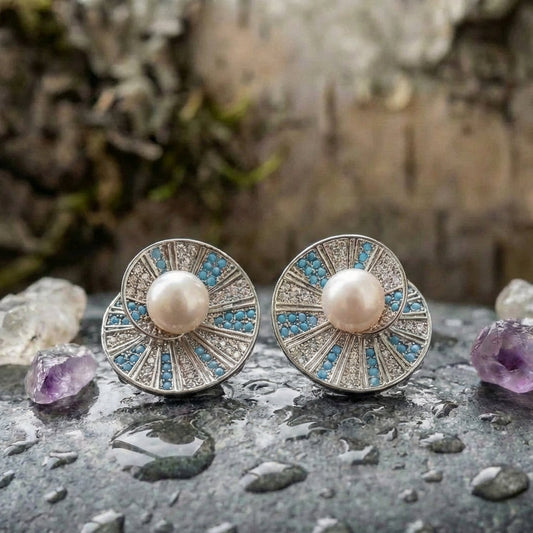 Elegant Pearl Blue Earrings