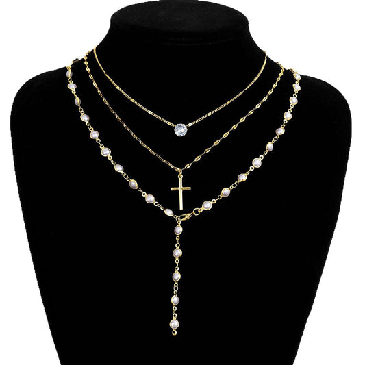 Elegant Pearl Cross Necklace