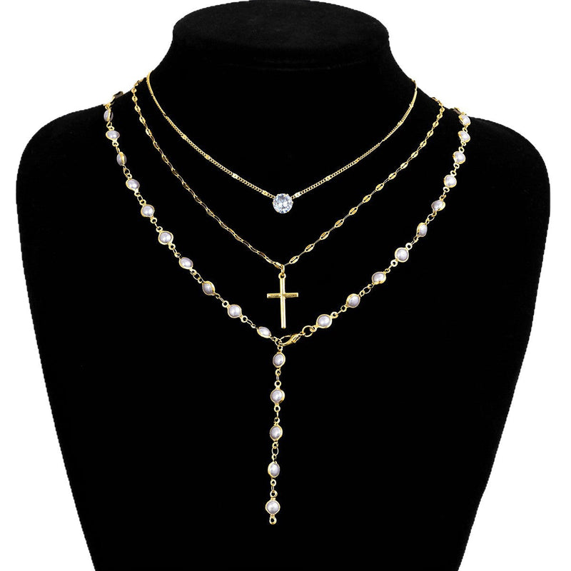 Elegant Pearl Cross Necklace