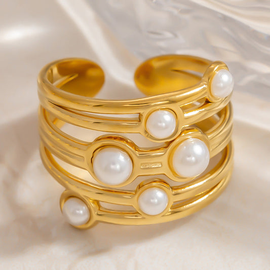 Elegant Pearl Cuff Ring