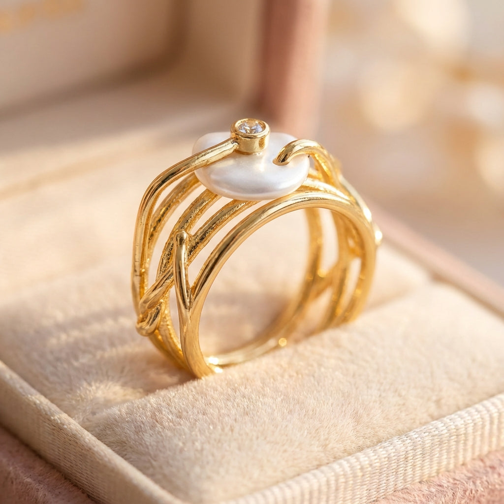 Elegant Pearl Geometric Ring