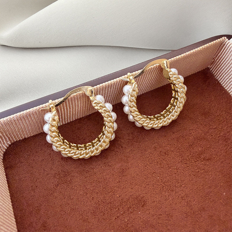 Elegant Pearl Hoop Earrings