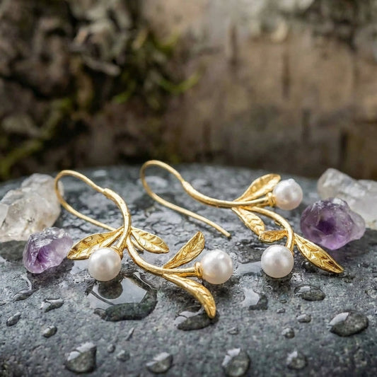 Elegant Pearl Leaf Earrings