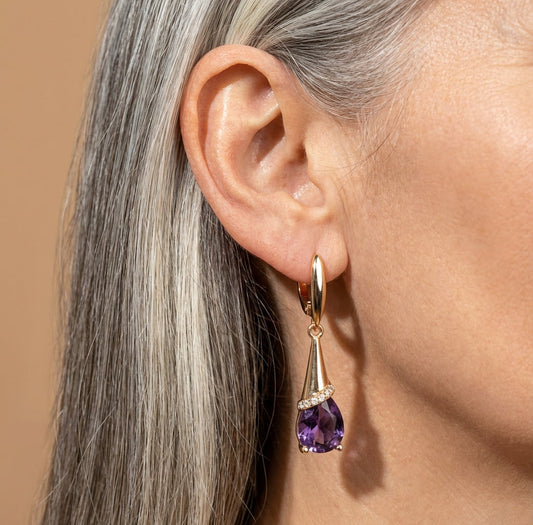 Purple Zircon Stone Gold Earrings