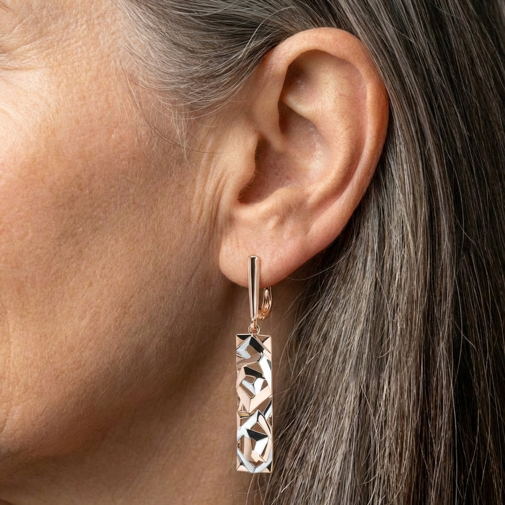 Rectangular Gold and Silver Earrings