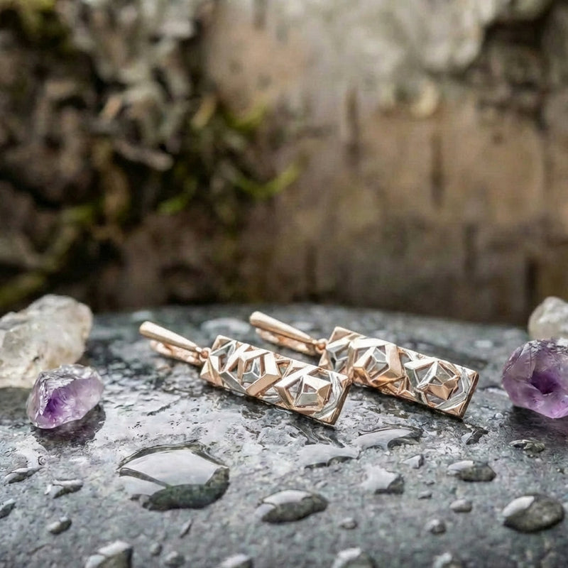 Elegant Rectangular Gold And Silver Earrings