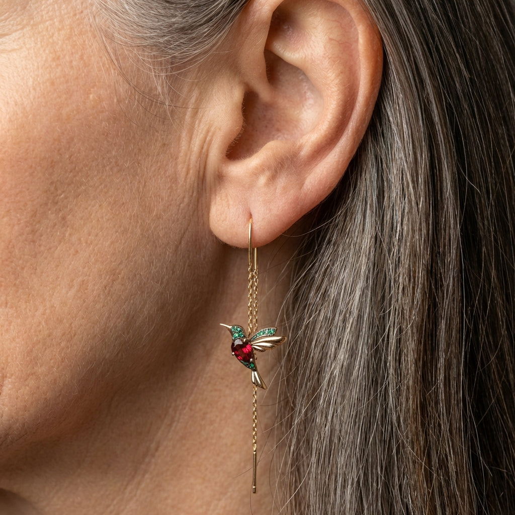 An Sparkling Rhinestone Hummingbird Dangle Earring Set
