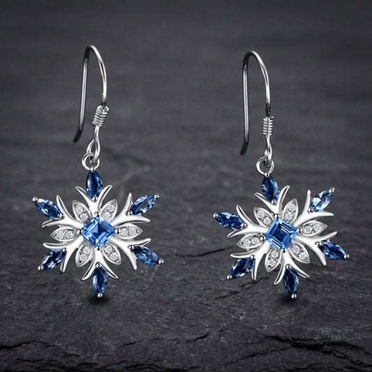 Exquisite White Blue Zircon Snowflake Earrings