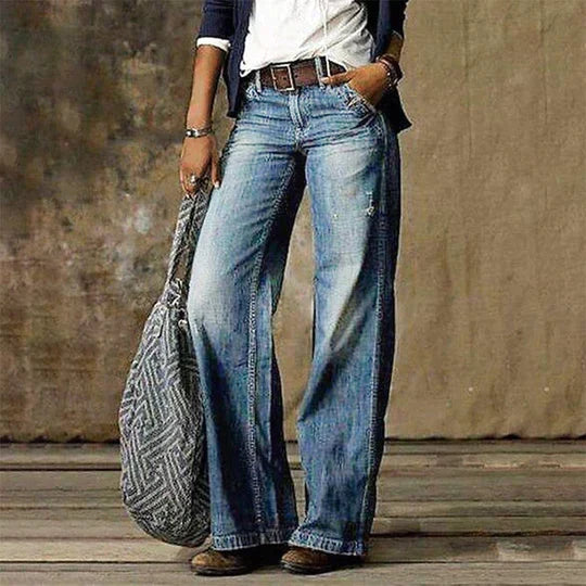 Vintage wide-leg denim jeans with a high waist