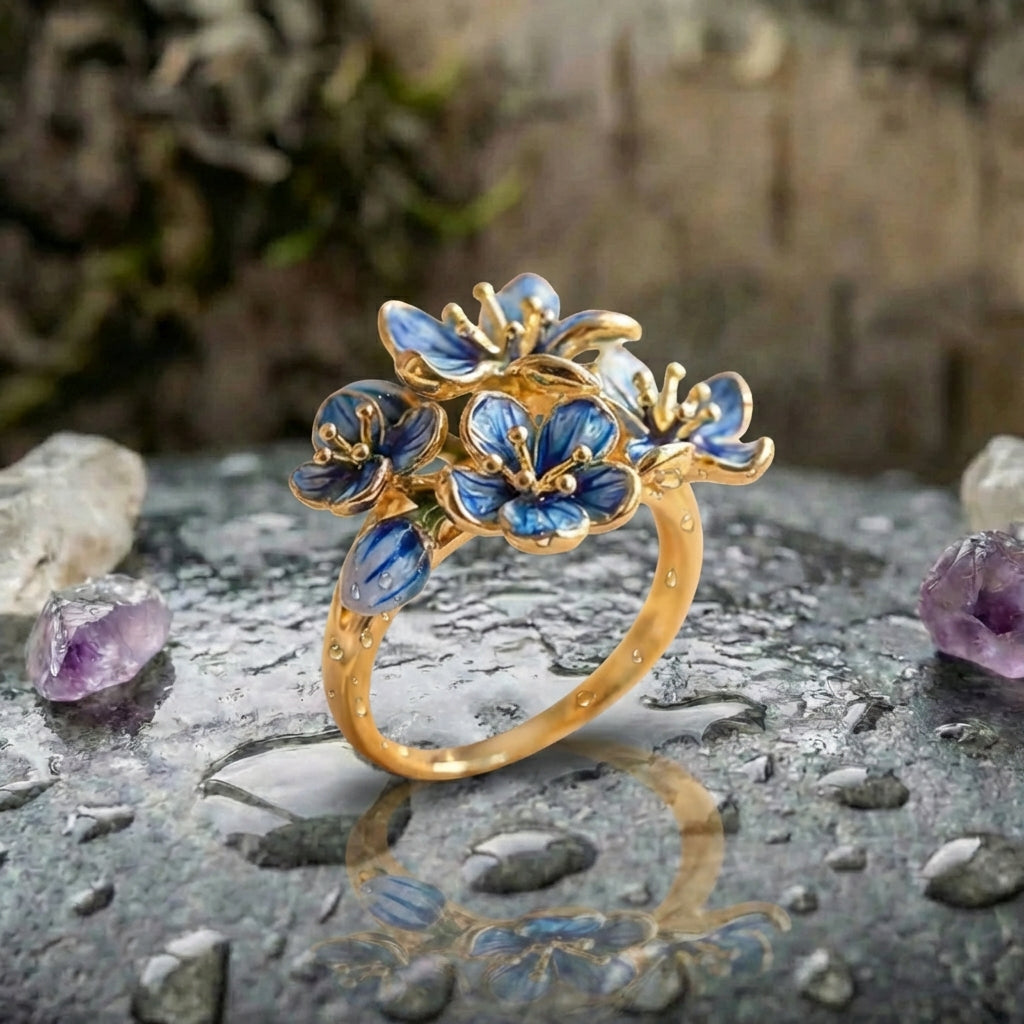 Vintage Blue Flower Ring