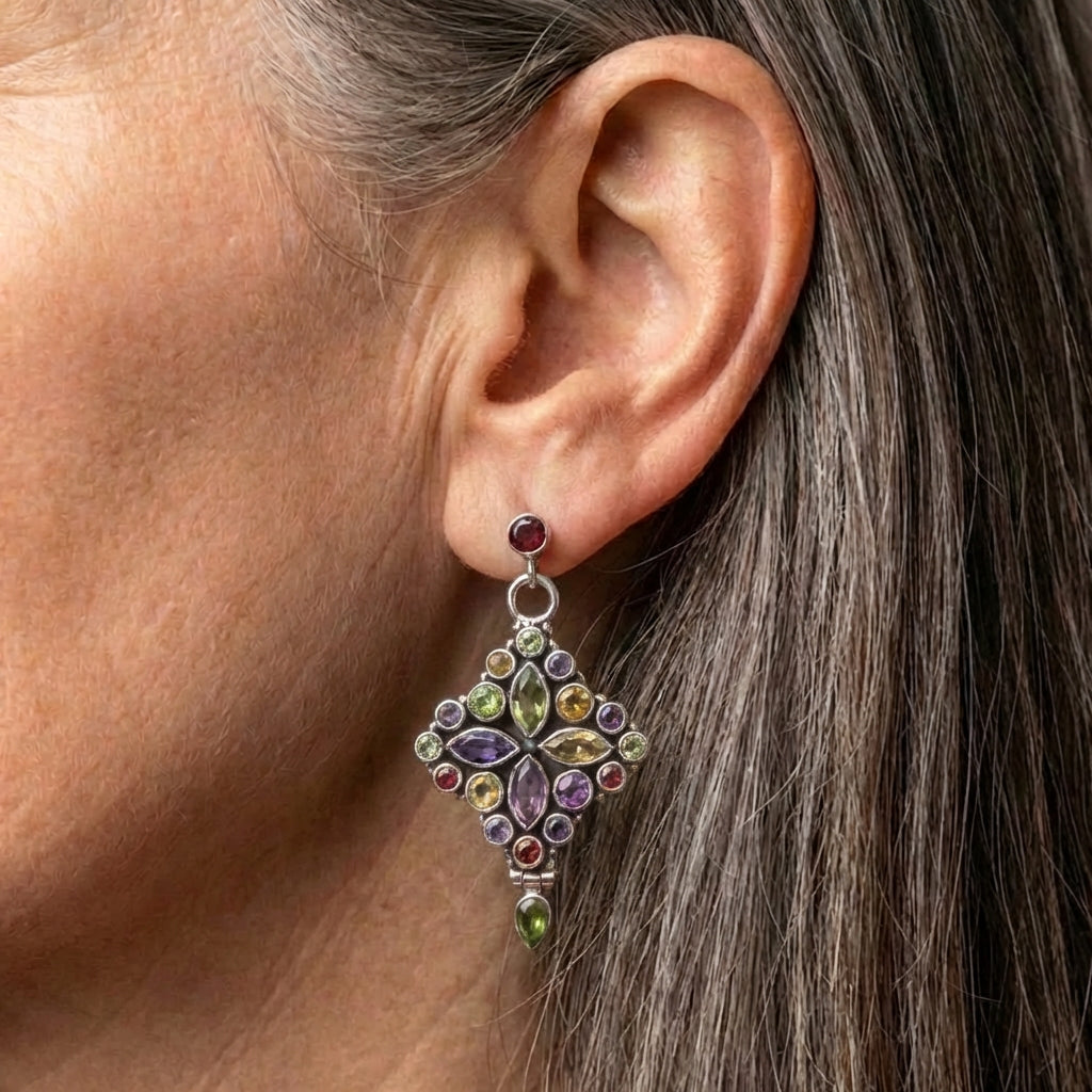 Gemstone Flower Earrings