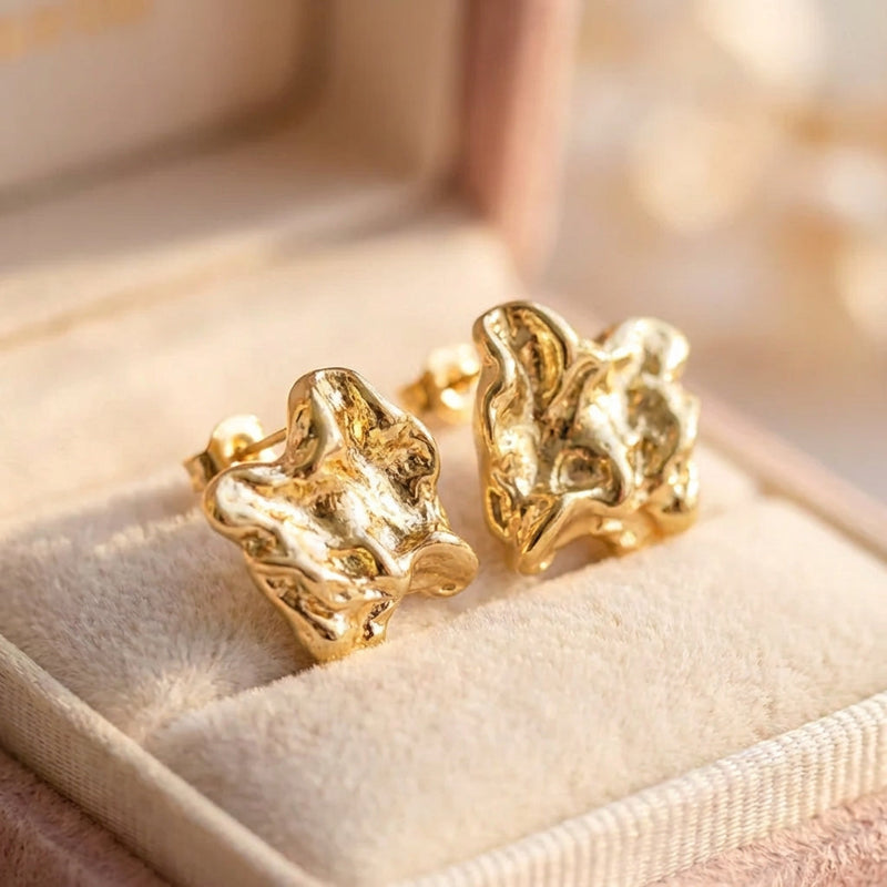 Gold Textured Stud Earrings