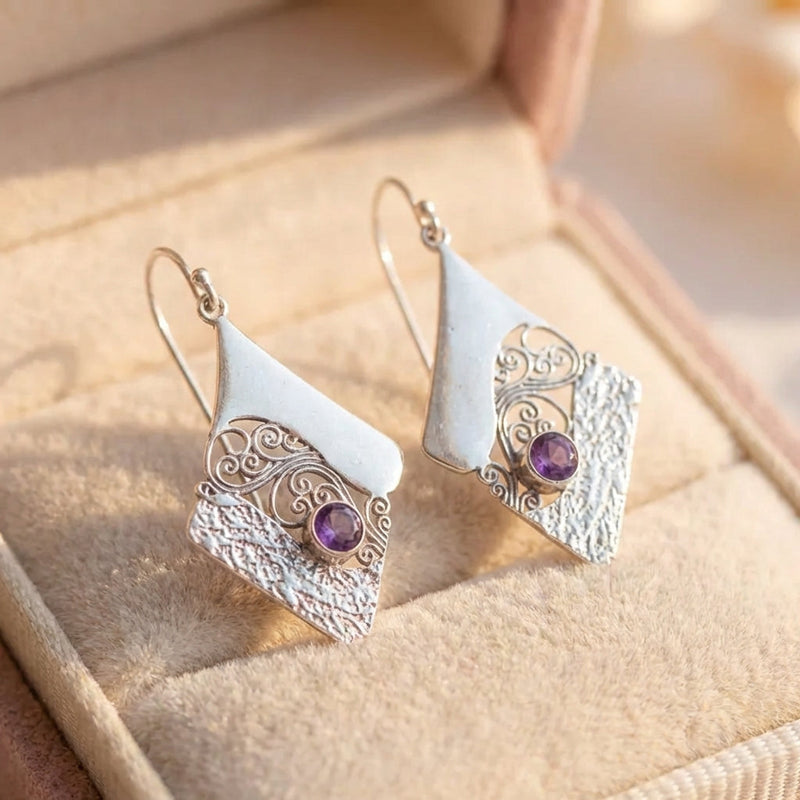 Elegant Amethyst Geometric Earrings