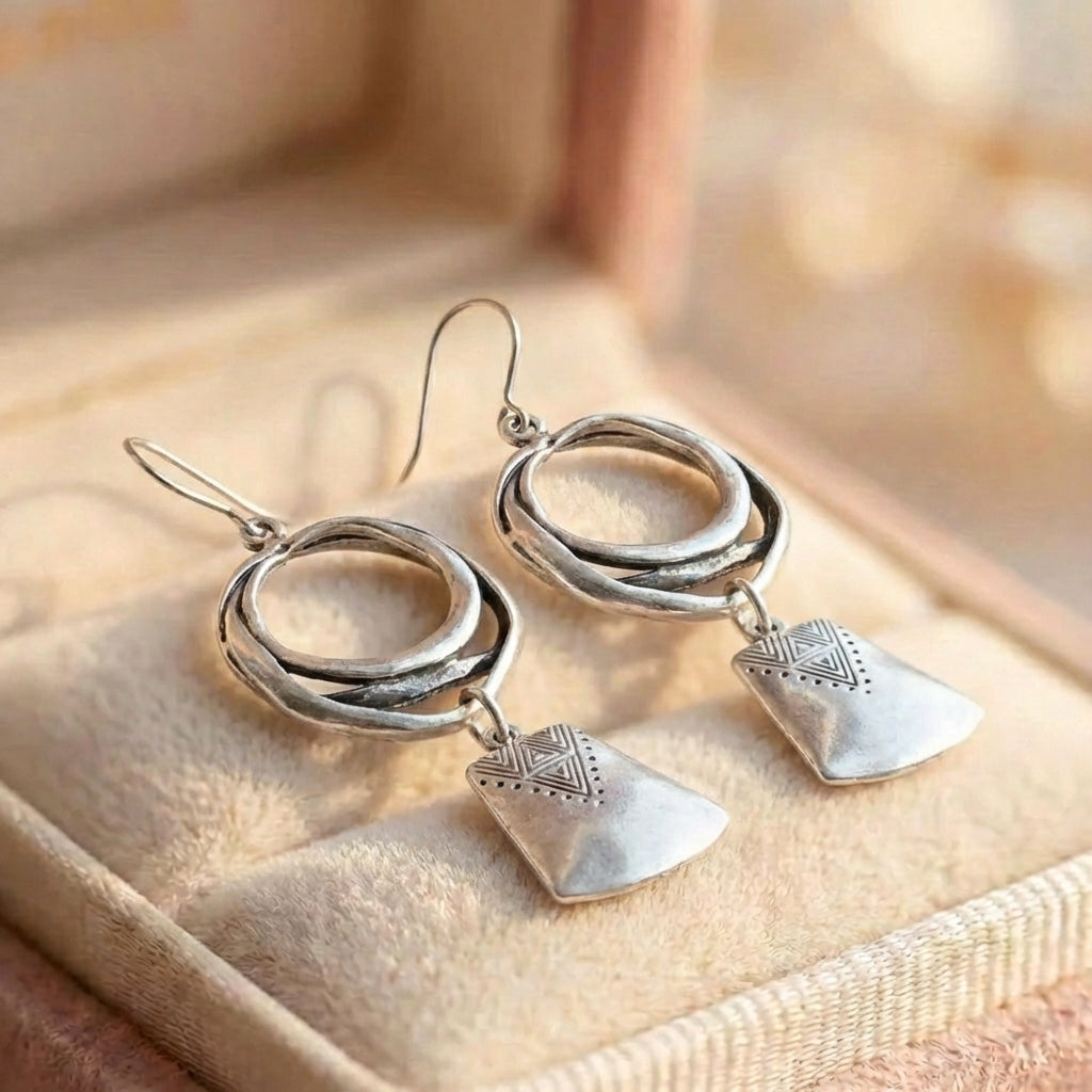 Bohemian Silver Geometric Earrings
