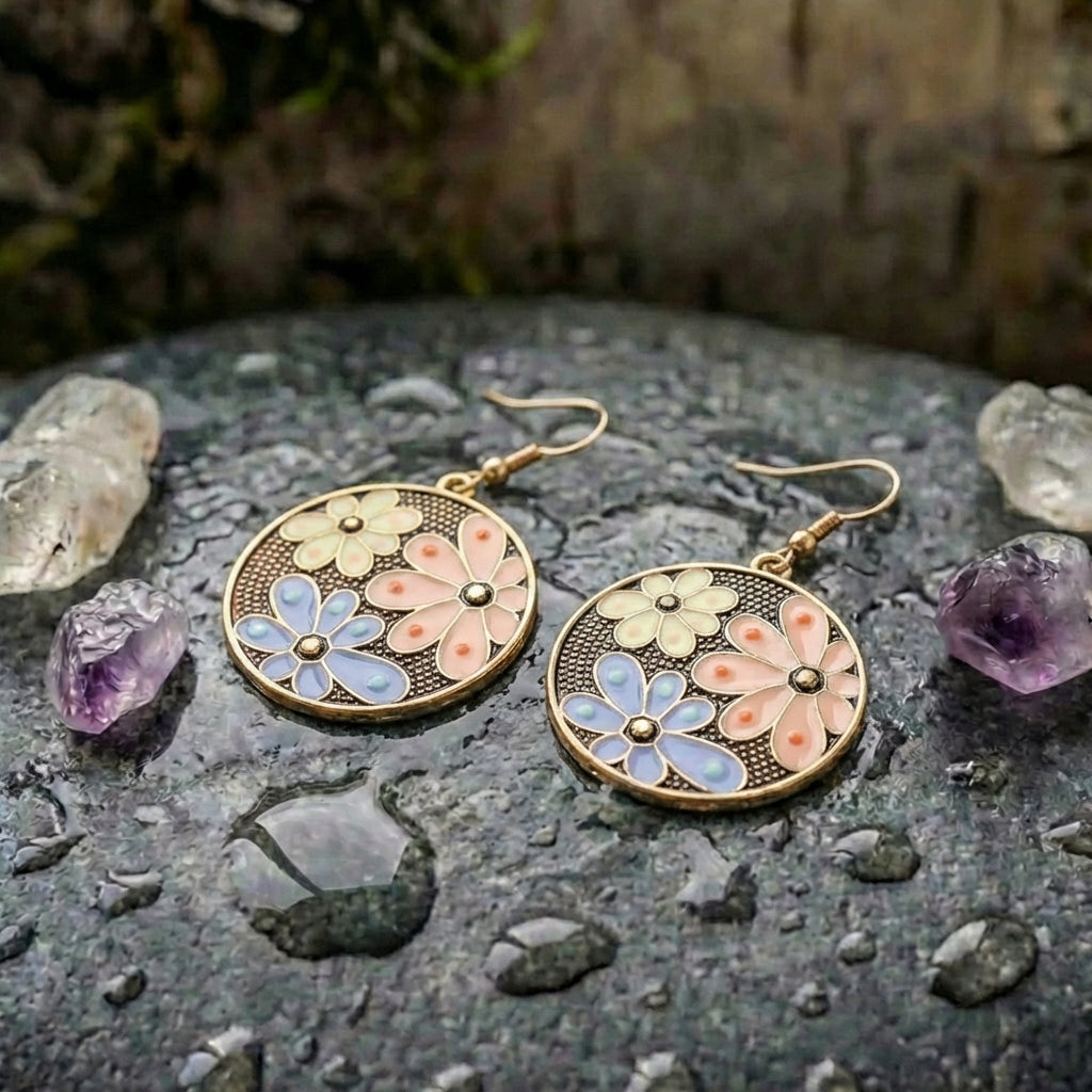 Bohemian Enamel Flower Earrings