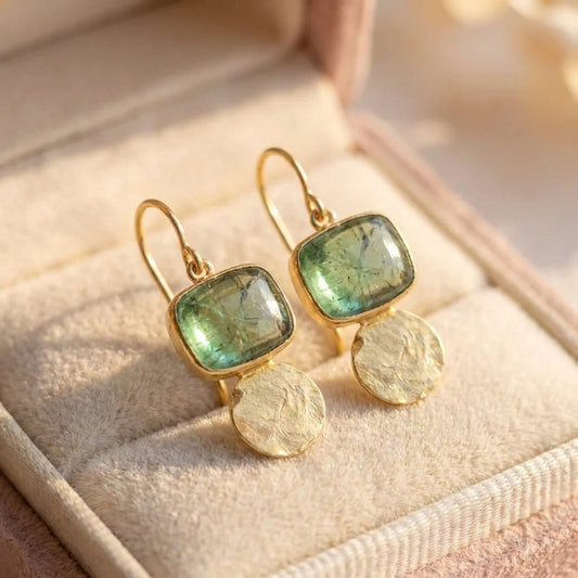 Vintage Green Golden Glass Earrings