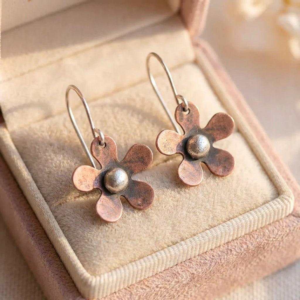 Vintage Flower Earrings In Silver
