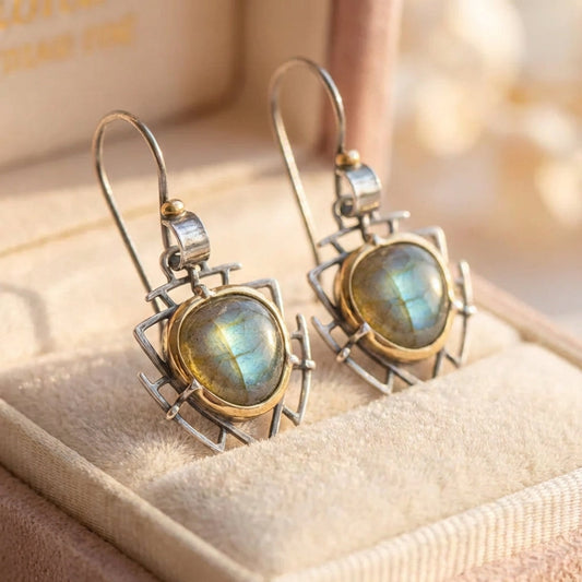 Vintage Silver & Gold Labradorite Earrings