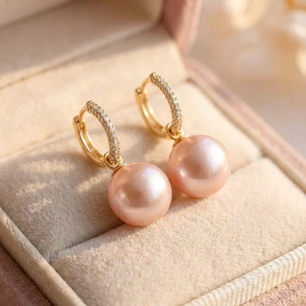 Vintage Micro Zircon Pink Pearl Earrings