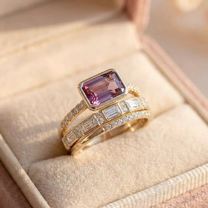 Vintage Bright Glass Ring Set
