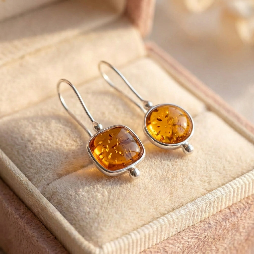 Vintage Orange Glass Gold Earrings