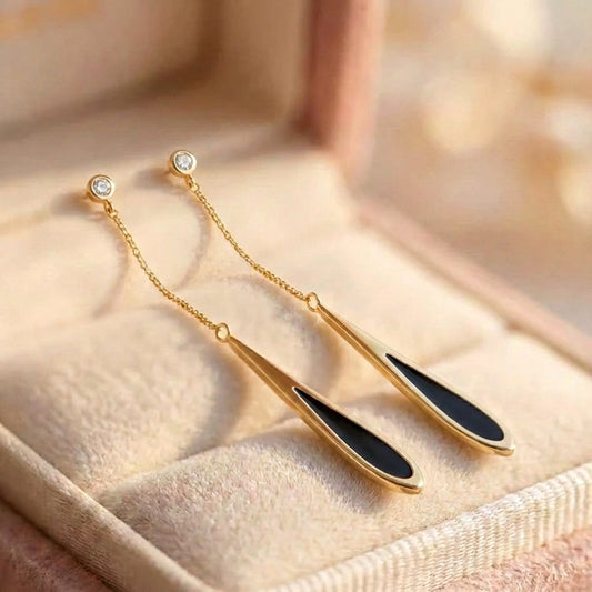 Black Drop Tassel Long Earrings