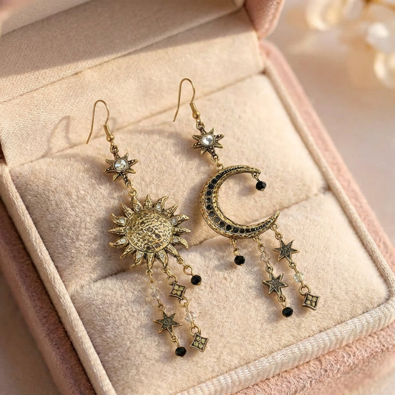 Vintage Dangling Sun & Moon Earrings