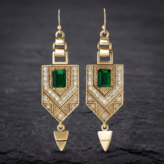 Vintage Gold & Green Geometric Earrings