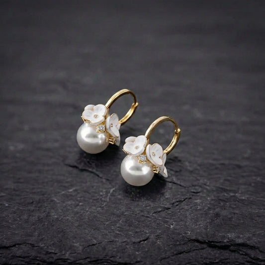 Vintage Flower Pearl Ball Pendant Earrings